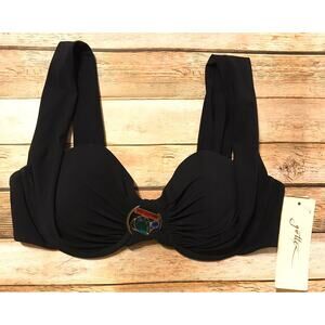 Gottex Women’s Size 12 Black Molded Underwire Bikini Top With Gemstone Middle